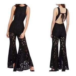 FREE PEOPLE Rise and Shine Flare Lace One Piece Open Back Retro Jumpsuit XS-S